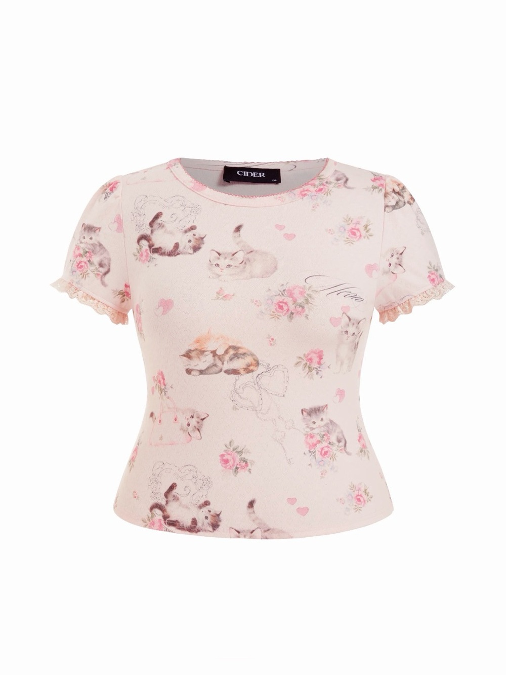 NWT Cider CAT FLORAL GRAPHIC JACQUARD PUFF SLEEVE TEE CURVE PLUS SIZE 0XL 12/14
